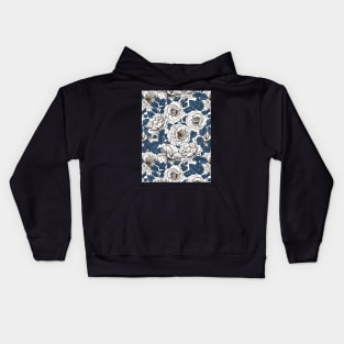 White roses with blue leaves on white Kids Hoodie